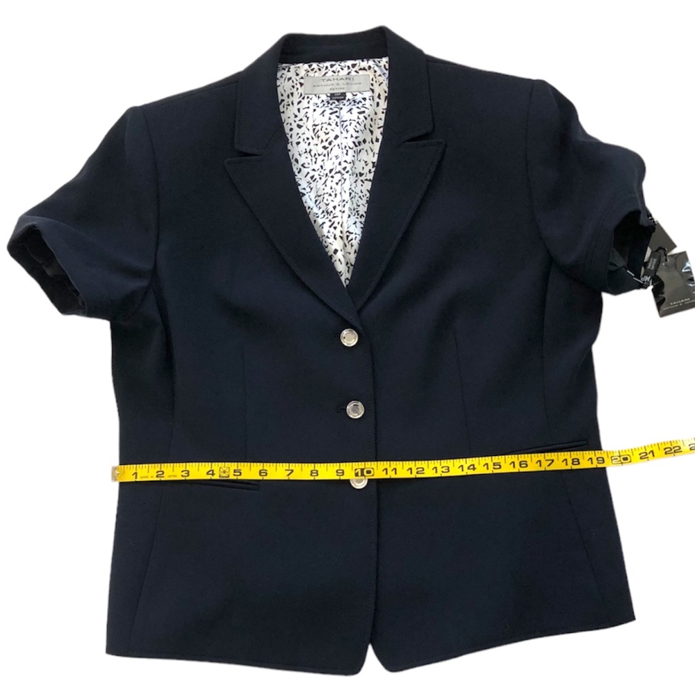 Tahari ASL Navy Blue Short Sleeve Skirt Suit with Pleat Detail Size 14P - Picture 8 of 16